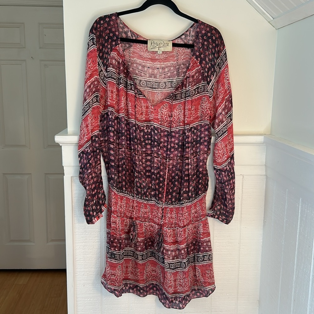 Rory Beca Boho Pattern Silk Blend Long Sleeve Dress Women’s Medium - Picture 2 of 10